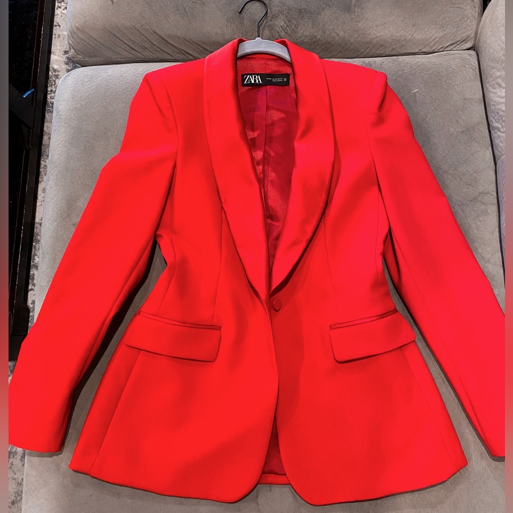 Zara red Tuxedo Blazer